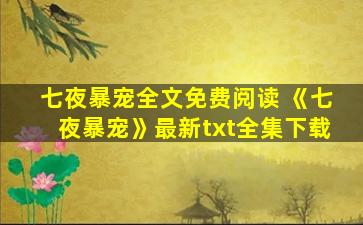 七夜暴宠全文免费阅读 《七夜暴宠》最新txt全集下载